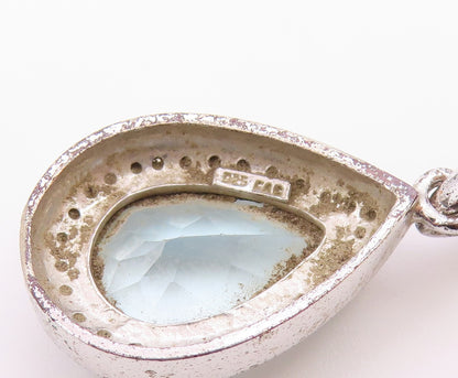 925 Sterling Silver  Vintage Pear Shaped Blue & White Topaz Pendant  PT21315