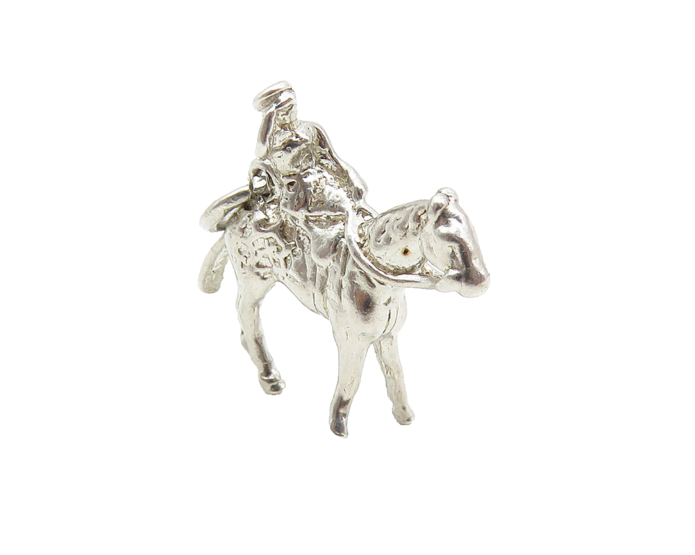 925 Sterling Silver  Vintage Petite Shiny Man On Horse Drop Pendant  PT6827