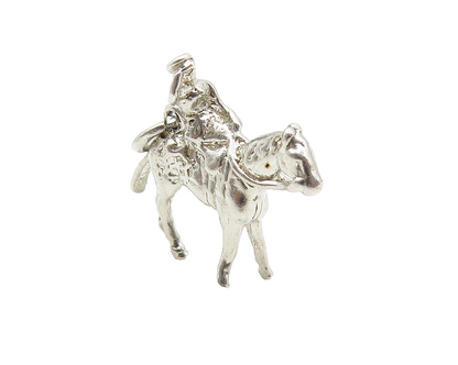 925 Sterling Silver  Vintage Petite Shiny Man On Horse Drop Pendant  PT6827