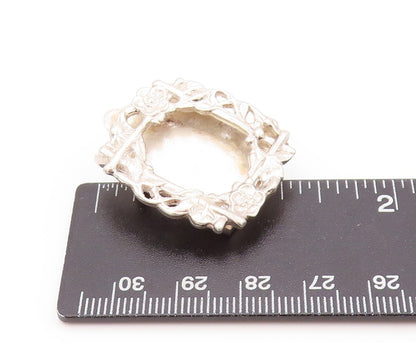 925 Sterling Silver Vintage Brooch Designer Floral Carved Photo Frame  BP11518