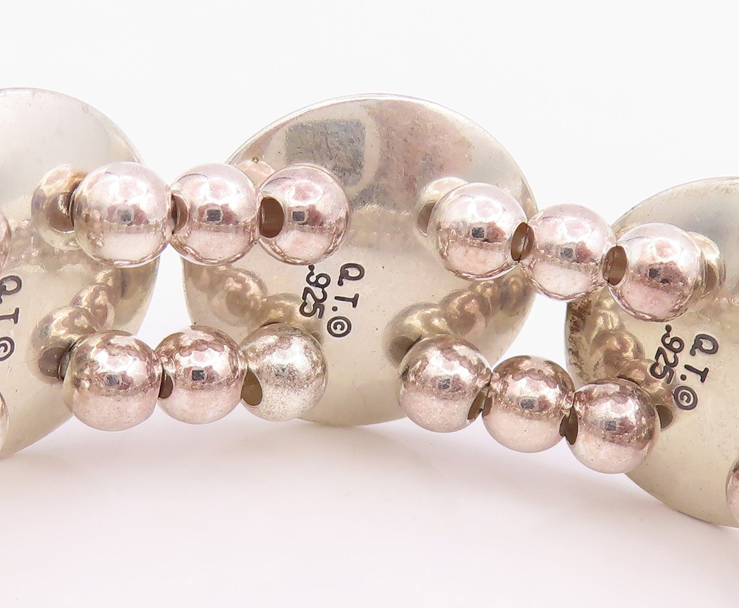 925 Sterling Silver Vintage Bracelet NAVAJO Etched Concho Panel Link  BT11864