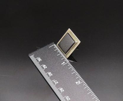 MEXICO 925 Silver  Vintage Rectangular Black Onyx Screw Back Earrings  EG11946