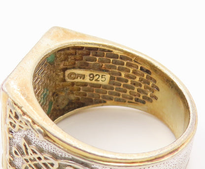 925 Sterling Silver Vintage Ring CHINESE EXPORT Real Diamond Cross Sz 11 RG34751