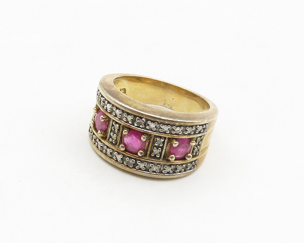 ROSS SIMON 925 Silver  Ruby Gold Plated 2 Tone Shiny Band Ring Sz 6  RG17706
