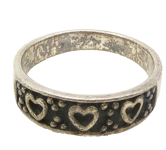 925 Sterling Silver  Vintage Oxidized Love Hearts Band Ring Sz 8  RG18892