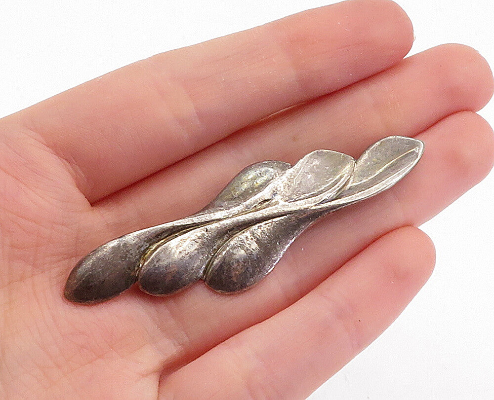925 Sterling Silver  Vintage Smooth Oxidized Sculpted Brooch Pin  BP2129