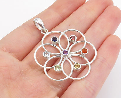 925 Silver  Topaz Peridot Amethyst Citrine & Tanzanite Floral Pendant  PT6021