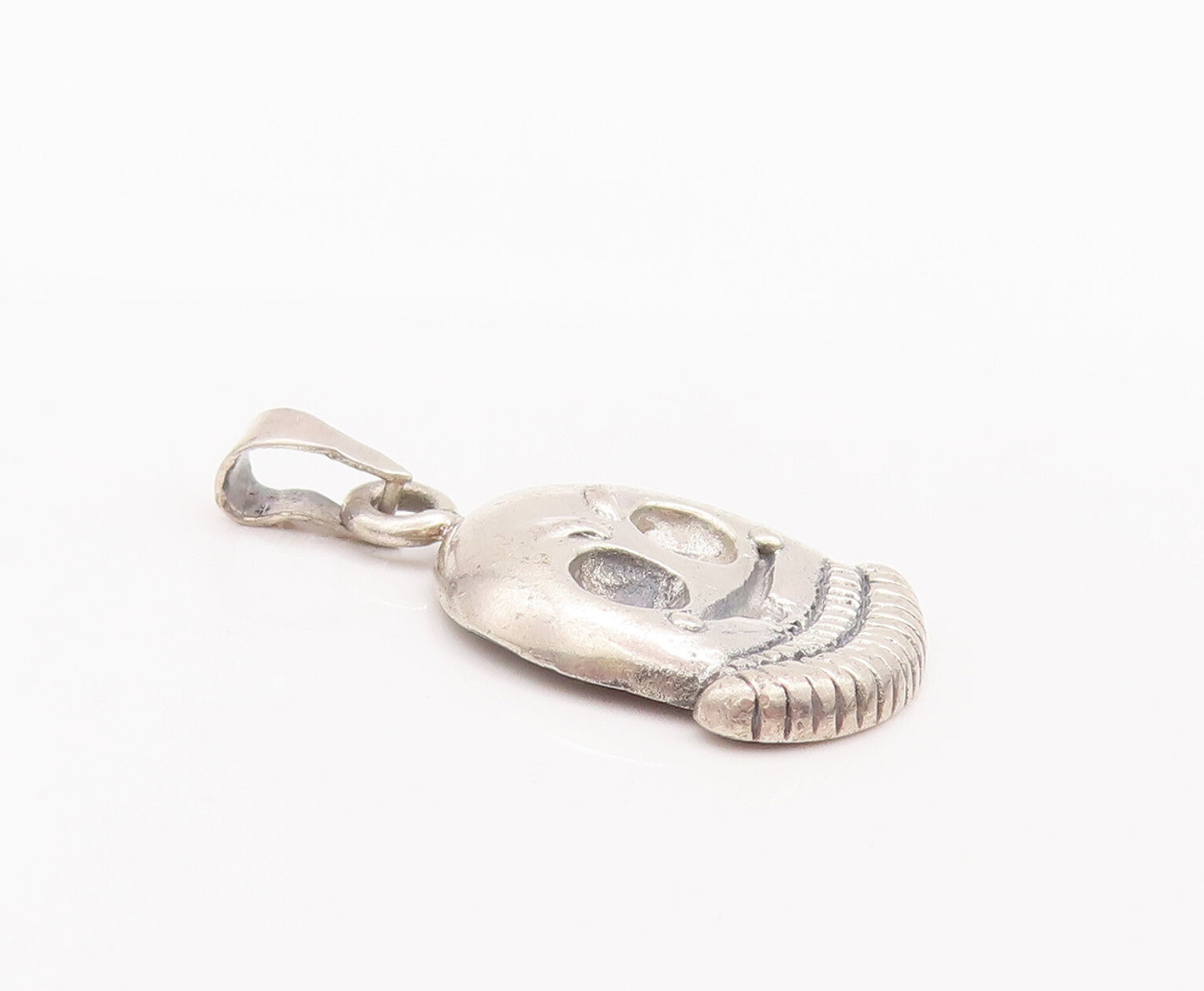 925 Sterling Silver Vintage Pendant Solid Carved Scary Halloween Skull  PT22674