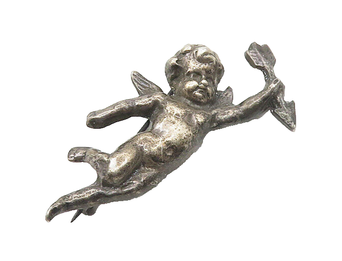 925 Sterling Silver  Vintage Antique Oxidized Baby Cupid Brooch Pin  BP7083