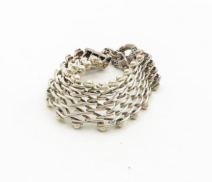 925 Sterling Silver  Vintage Floral Dome Detail Fence Chain Bracelet  BT4050