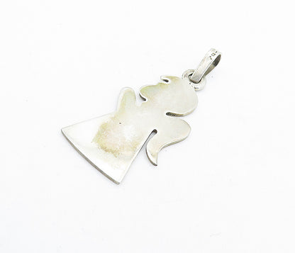 925 Sterling Silver  Vintage Shiny Smooth Angel Motif Drop Pendant  PT4812
