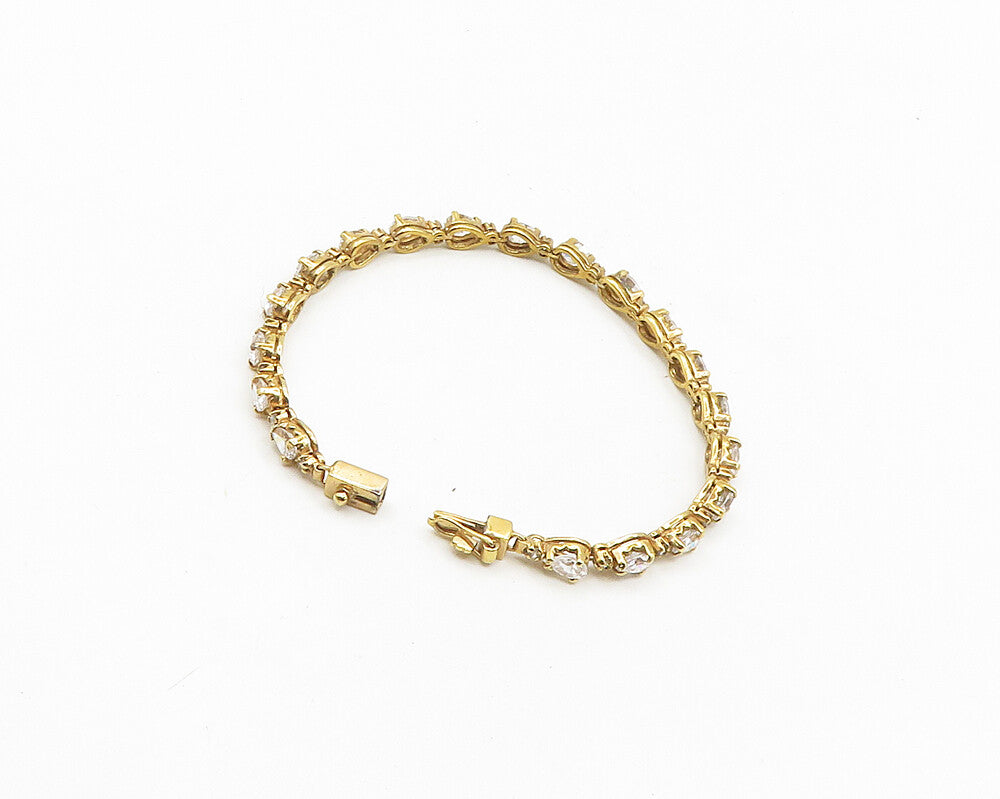 925 Sterling Silver  Shiny Cubic Zirconia Gold Plated Tennis Bracelet  BT7373