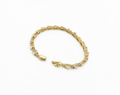 925 Sterling Silver  Shiny Cubic Zirconia Gold Plated Tennis Bracelet  BT7373