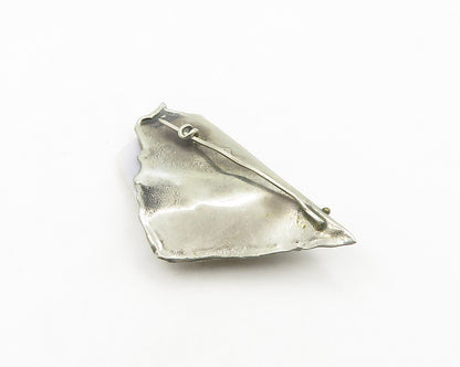 925 Sterling Silver  Vintage Agate Modernist Sculpted Brooch Pin  BP7484