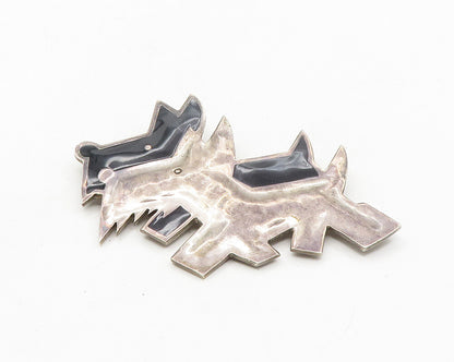 MEXICO 925 Sterling Silver  Vintage Black Onyx Double Dog Brooch Pin  BP4092
