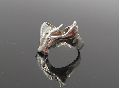 925 Sterling Silver  Vintage Shiny Double Dolphin Motif Band Ring Sz 7  RG8902