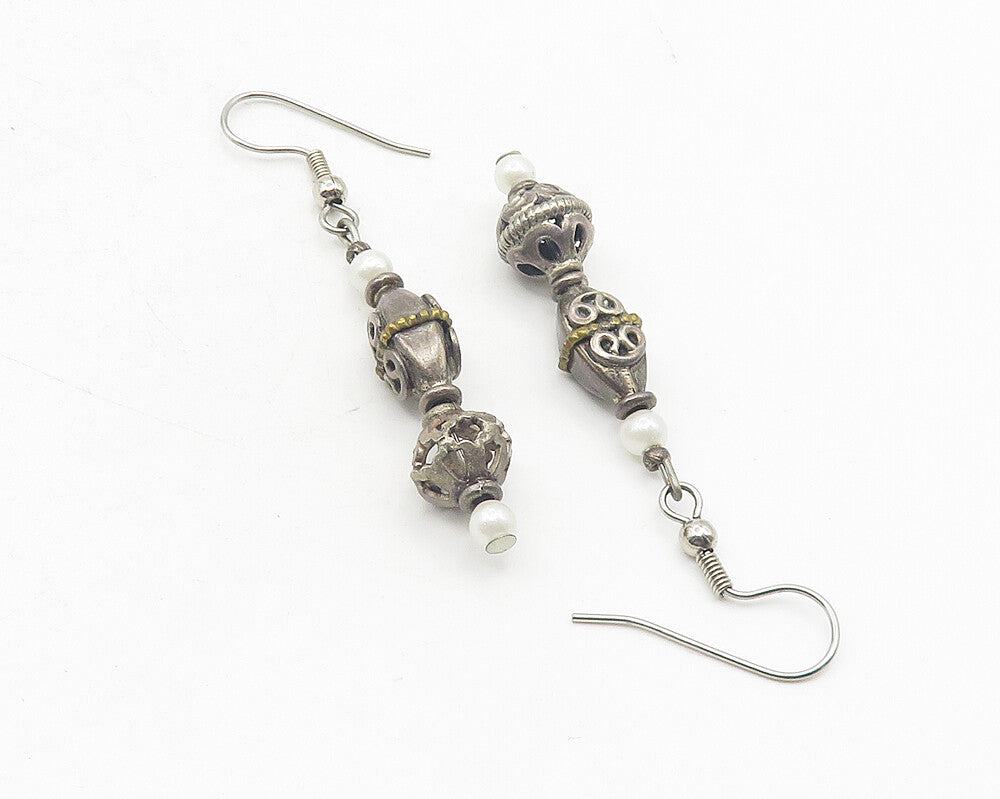 925 Sterling Silver  Vintage Petite Pearls Pretzel Dangle Earrings  EG5993