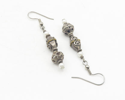 925 Sterling Silver  Vintage Petite Pearls Pretzel Dangle Earrings  EG5993