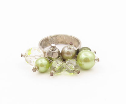 925 Sterling Silver Vintage Ring Pearls Peridot Topaz Cluster  Sz 7  RG31831