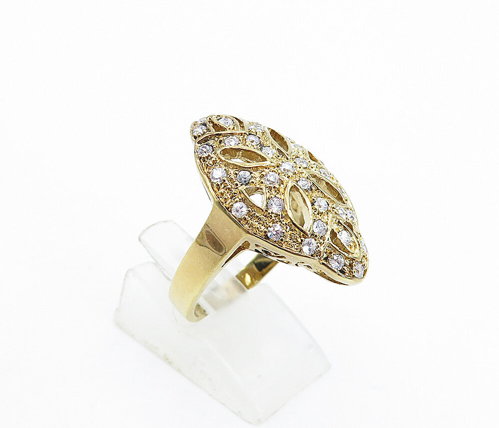 925 Sterling Silver  Vintage Cubic Zirconia Floral Cocktail Ring Sz 8  RG5163