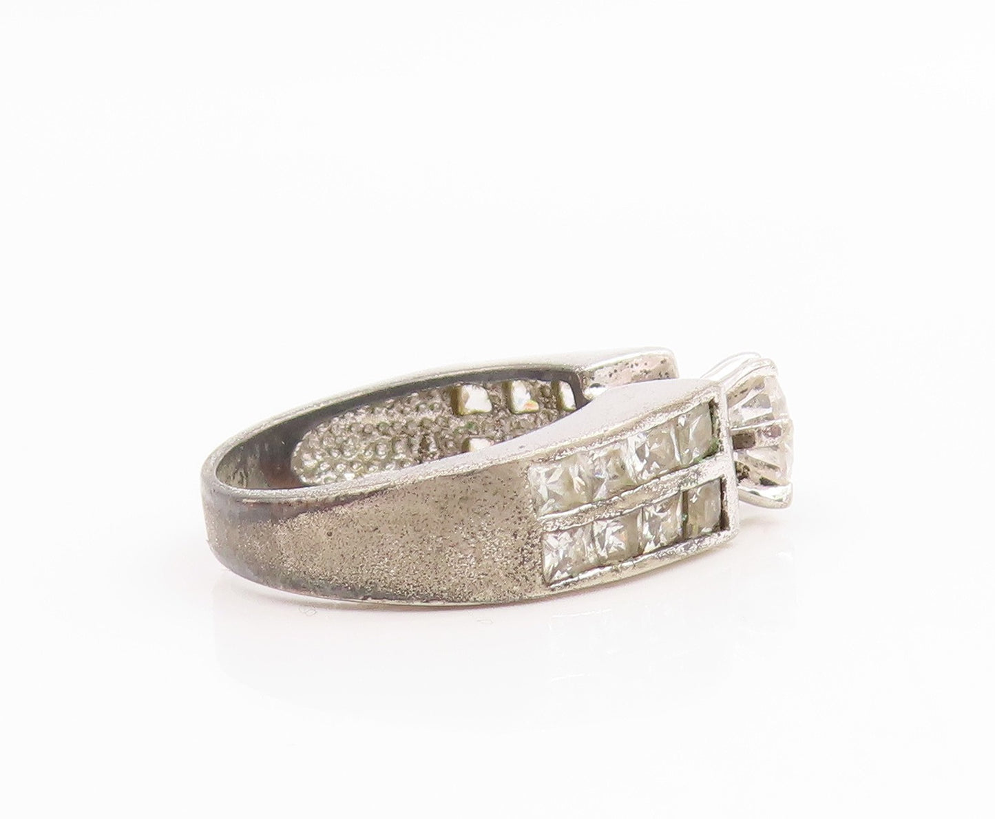 925 Sterling Silver Vintage Ring Elegant Topaz Statement Band  Sz 6.5  RG35864