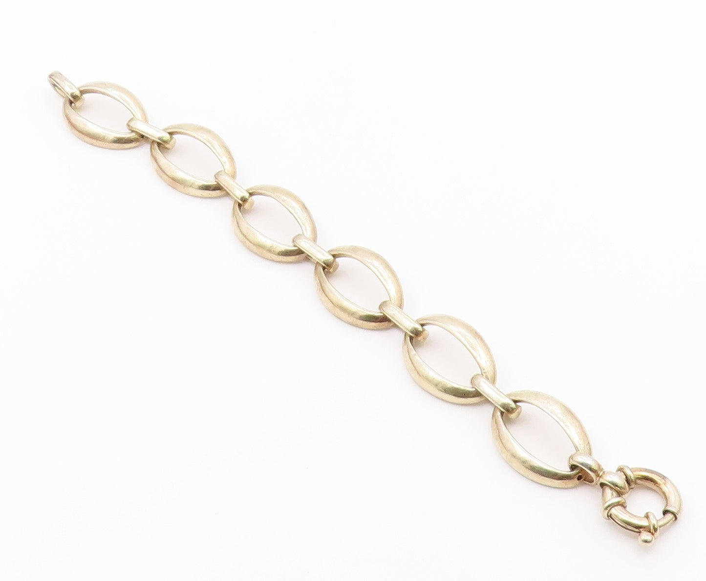 925 Sterling Silver  Vintage Shiny Gold Plated Oval Chain Bracelet  BT9272