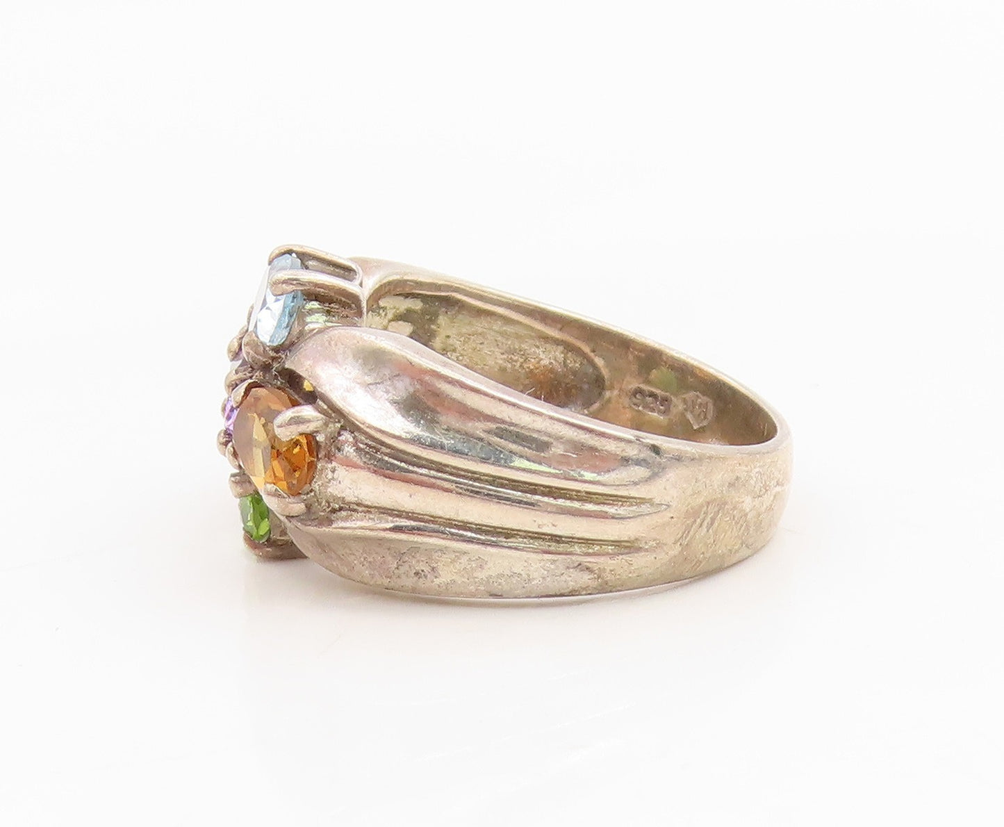 925 Sterling Silver Vintage Ring Multi Gemstone Cluster Band  Sz 8  RG34989