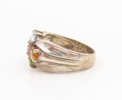 925 Sterling Silver Vintage Ring Multi Gemstone Cluster Band  Sz 8  RG34989