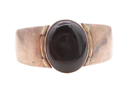 SOLEMN 925 Sterling Silver   Vintage Cabochon Black Onyx Cuff Bracelet  BT3250