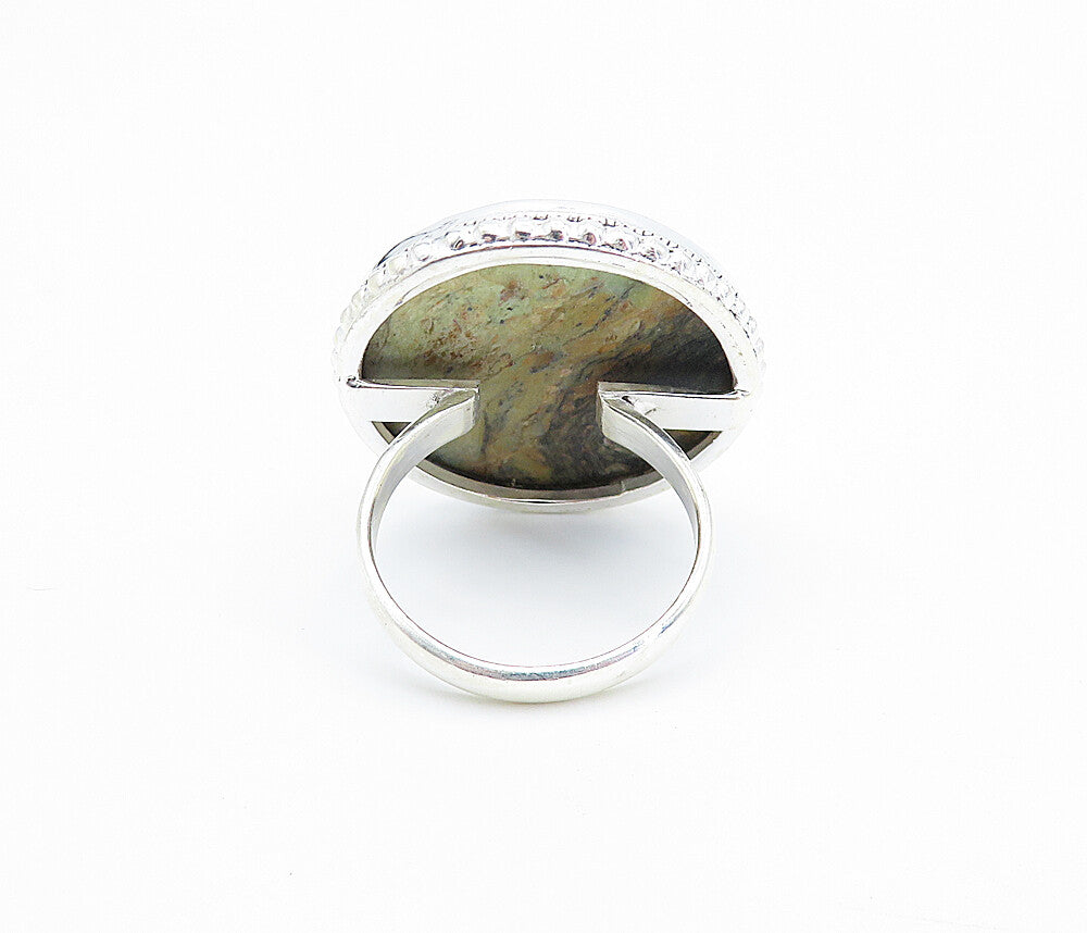 925 Sterling Silver Multi Color Jasper Round Shiny Cocktail Ring Sz 9 RG8000