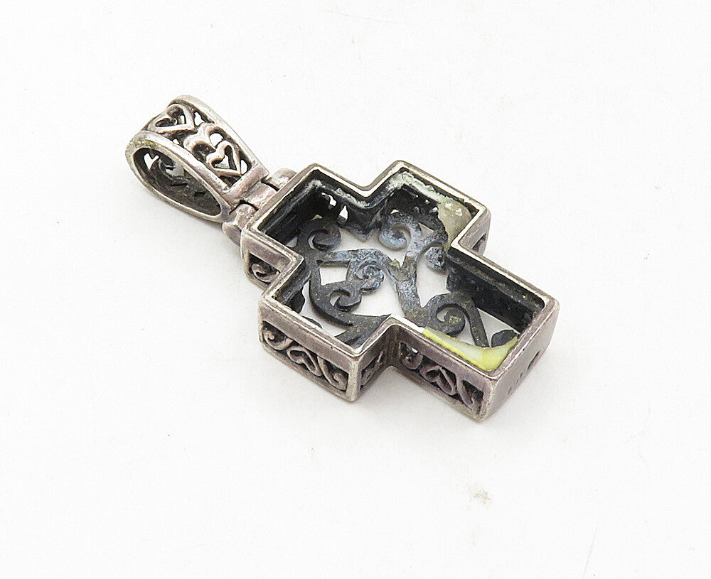 925 Sterling Silver  Vintage Dark Tone Swirl Religious Cross Pendant  PT7057