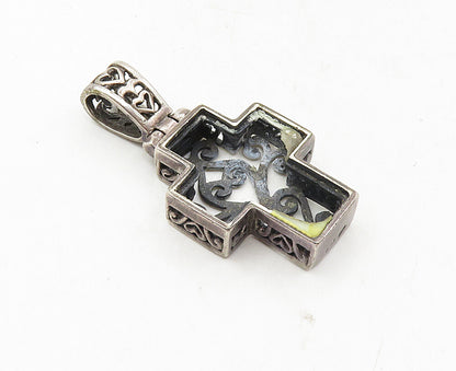 925 Sterling Silver  Vintage Dark Tone Swirl Religious Cross Pendant  PT7057
