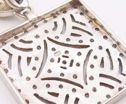 925 Sterling Silver Vintage Pendant White Topaz Geometric Square Charm  PT26332
