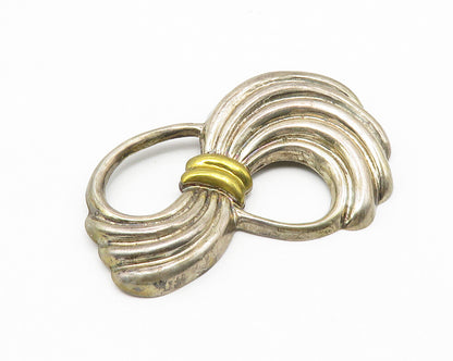 MEXICO 925 Sterling Silver  Vintage Two Tone Swirl Bow Brooch Pin  BP4280