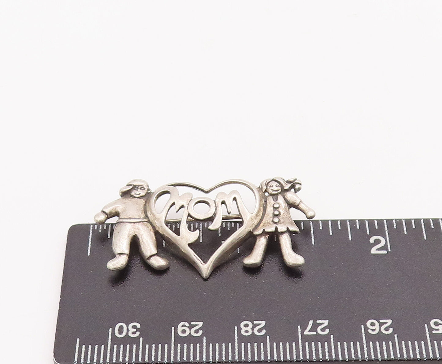 925 Sterling Silver Vintage Brooch Pin Love Mom Cutout With Children  BP11109