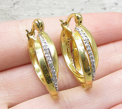 Gold Over 925 Sterling Silver .10ctw Genuine Diamonds Hoop Earrings EG1323