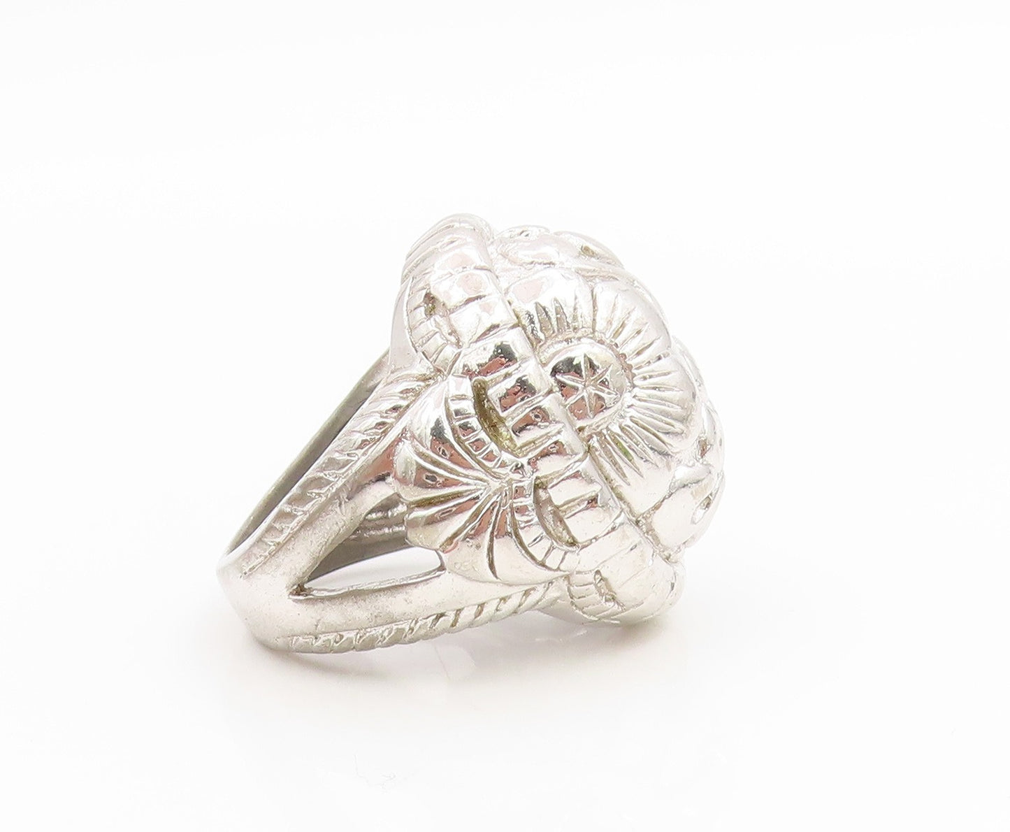 925 Sterling Silver Vintage Ring Modernist Engraved Floral Band  Sz 8.5  RG36204