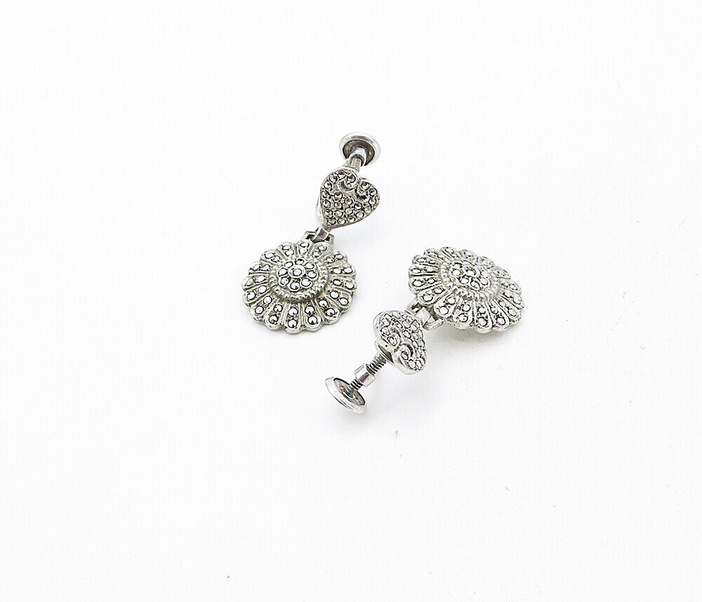 925 Sterling Silver - Vintage Sparkling Flower Motif Non Pierce Earrings- EG4216