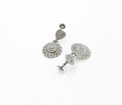 925 Sterling Silver - Vintage Sparkling Flower Motif Non Pierce Earrings- EG4216