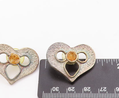 925 Sterling Silver Vintage Earrings Designer Heart With Glass Flower  EG13008