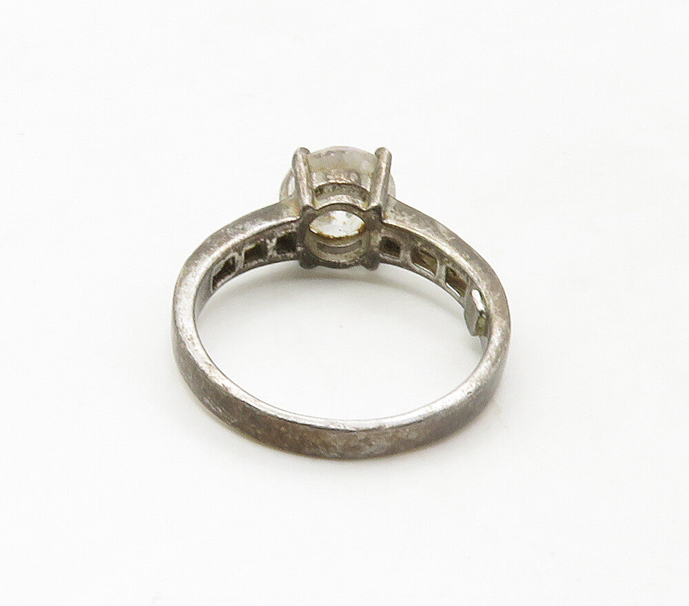 925 Sterling Silver  Vintage Cubic Zirconia Solitaire Ring Sz 7.5  RG16794