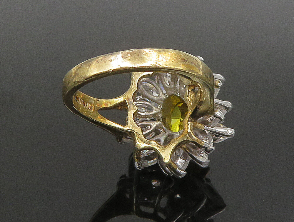 EDCO 925 Silver  Vintage Yellow & White Cubic Zirconia Ring Sz 6.5  RG25353