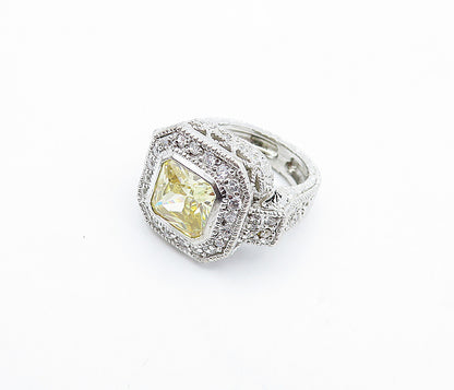 925 Sterling Silver  Yellow & White Cubic Zirconia Cocktail Ring Sz 4.5 RG4351
