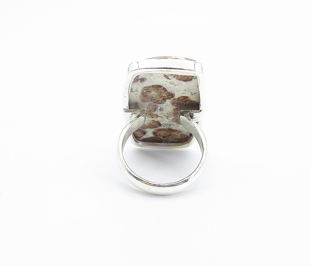 925 Sterling Silver  Spotted Jasper Shiny Square Cocktail Ring Sz 7.5  RG8152