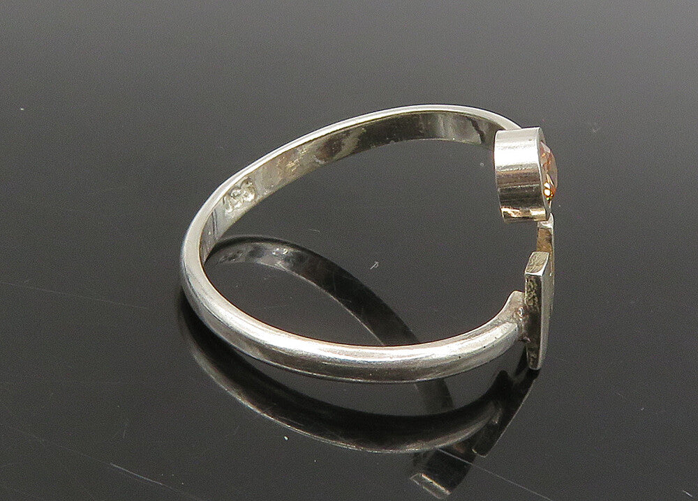 925 Sterling Silver  Vintage Citrine N Initial Bypass Band Ring Sz 8  RG23283