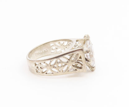 925 Sterling Silver Vintage Ring Marquise Cut CZ Floral Cutout  Sz 7  RG35131