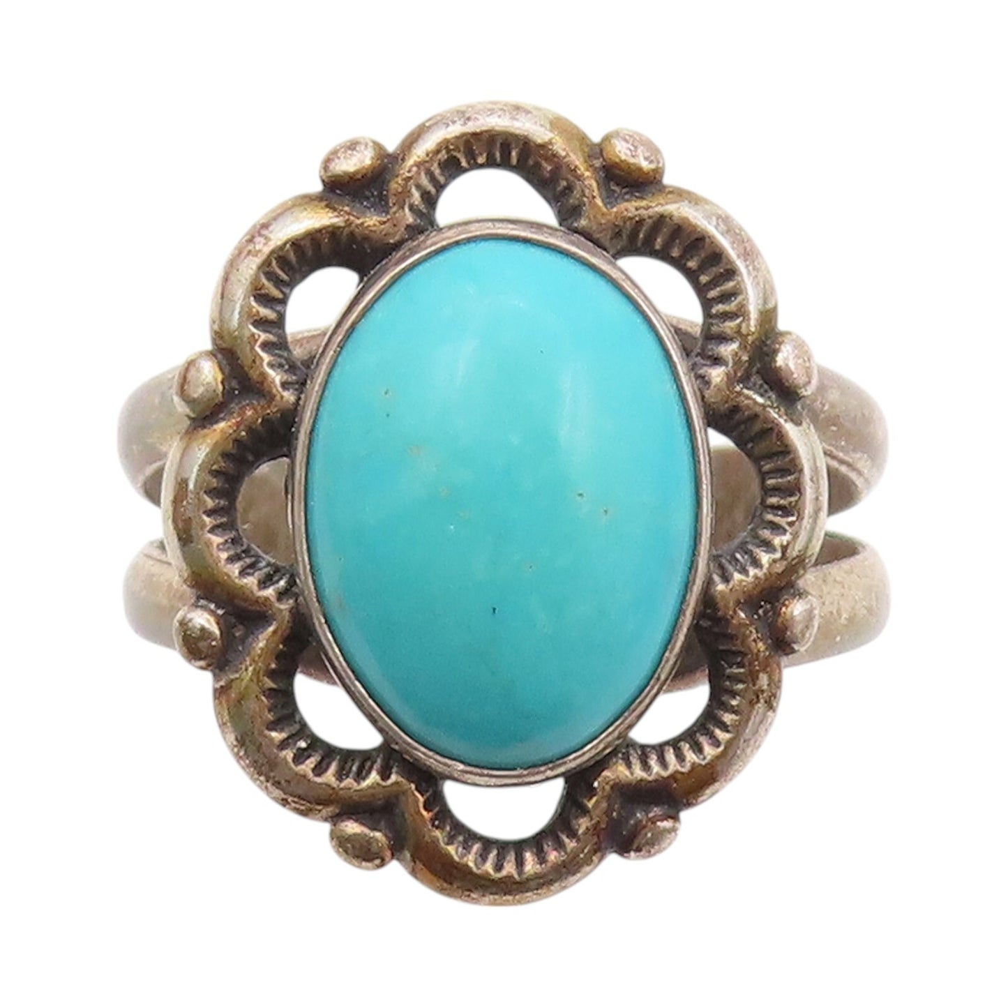 925 Sterling Silver Vintage Ring SOUTHWESTERN Larimar Cutout Flower SZ 9 RG32064