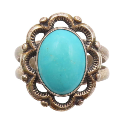925 Sterling Silver Vintage Ring SOUTHWESTERN Larimar Cutout Flower SZ 9 RG32064