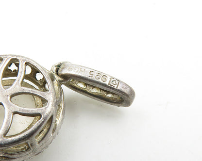 925 Sterling Silver  Vintage Prong Set Faceted Topaz Round Pendant  PT14886