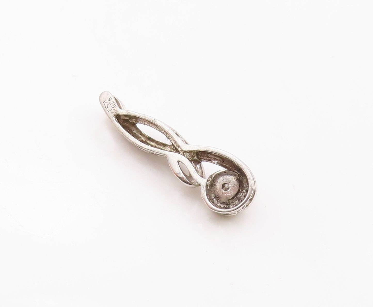925 Sterling Silver  Vintage Genuine Diamonds Swirl Design Pendant  PT10872